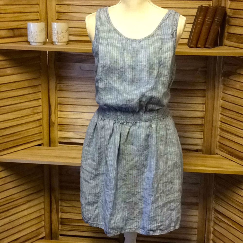 MNG Linen Tie Back Midi Dress with pockets size LG